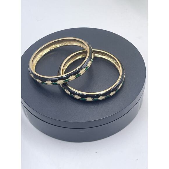 J. Crew VINTAGE 90s Enamel‎ Black White Green Statement Bangle Bracelet Set - Picture 6 of 7